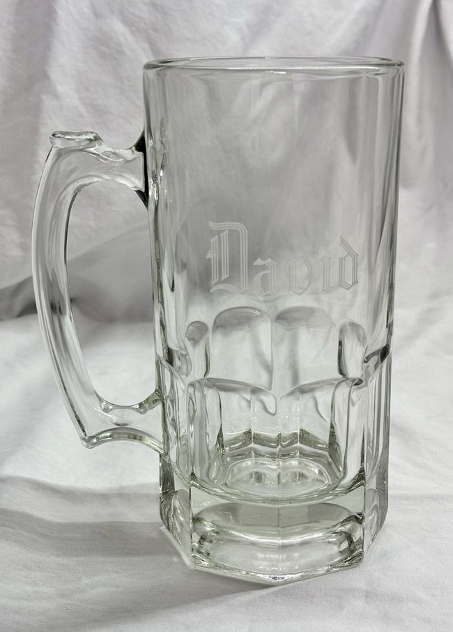 Libby Gibraltar Lg Mug 32 Ounces Etched Name “David” Heavy Glass Mug Stein Liter