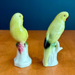Vintage Set of 2 Yellow Parakeet Birds on Perches Ceramic Figurines