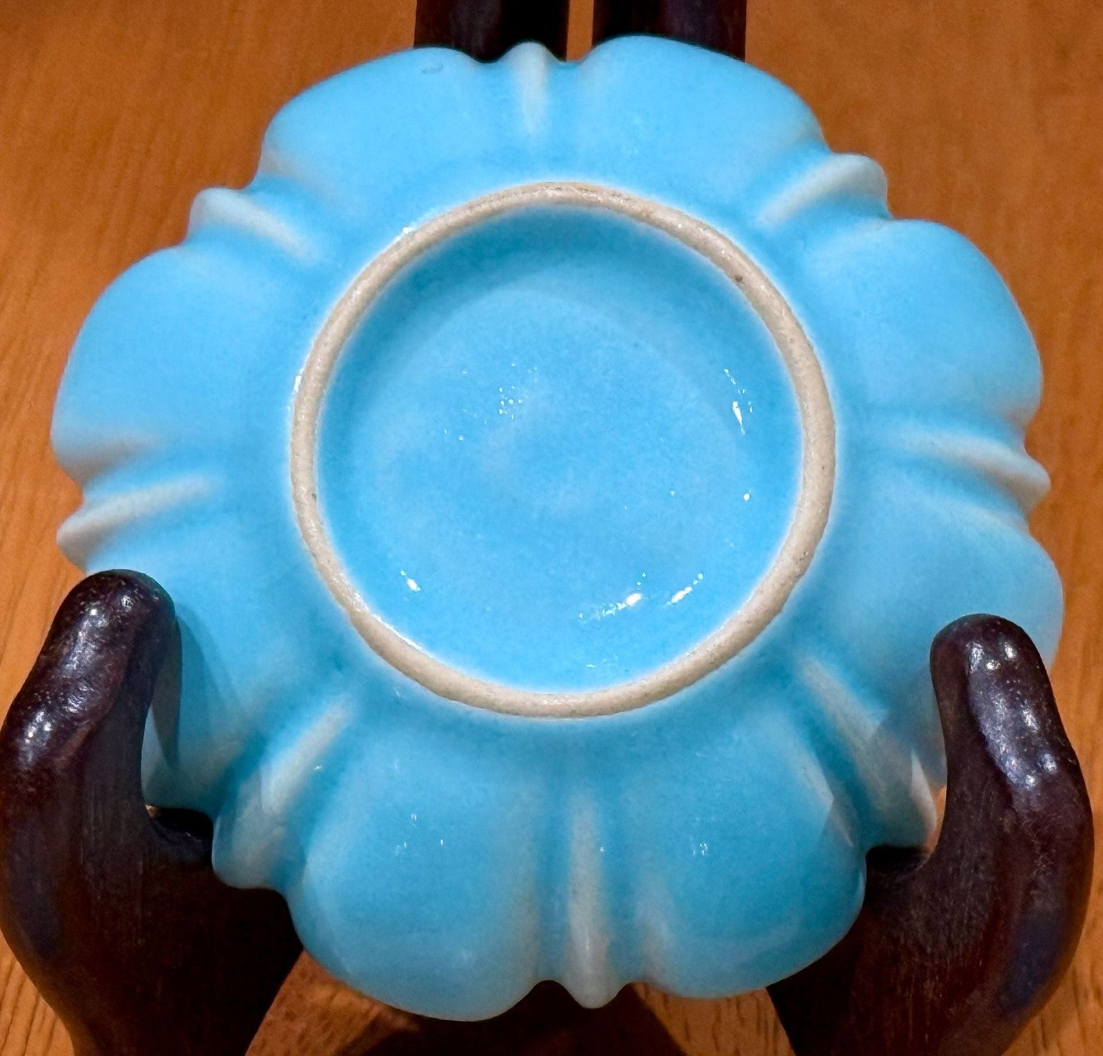 Set of 7 Vintage Turquoise Blue Glazed Ceramic Scalloped Salt Cellar Dip Bowls