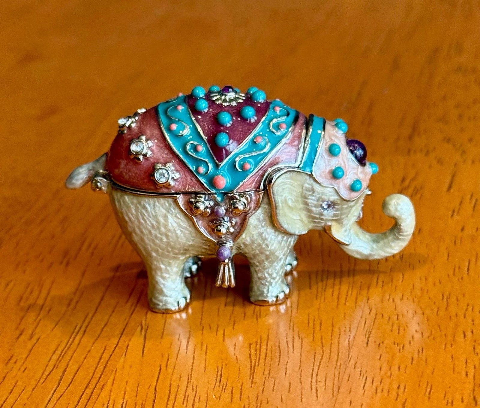 Vintage Monet Enameled Bejeweled Elephant Trinket Jewelry Box