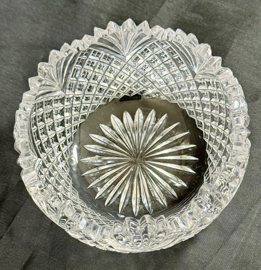 American Brilliant Period Cut Glass Finger Bowl Strawberry & Fans Pattern Rare!