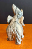 Vintage Hand-Carved Grey Marbled Onyx Elephant Figurine Good Luck Trunk Up