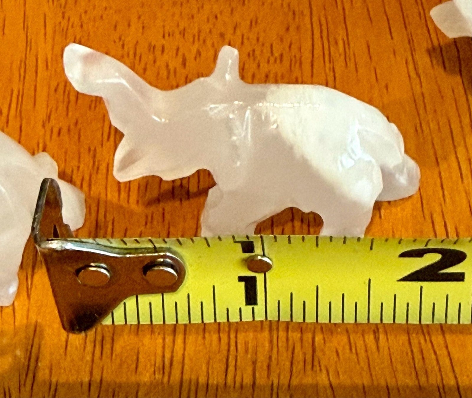 Set of 4 Vintage Hand Carved White Onyx Stone Elephant Figurines Raised Trunk