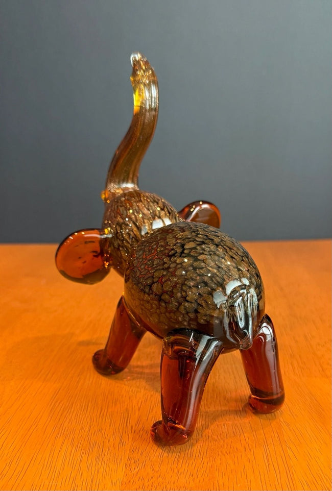 Dynasty Gallery Amber Art Glass Elephant Figurine with Gold Aventurine Flecks