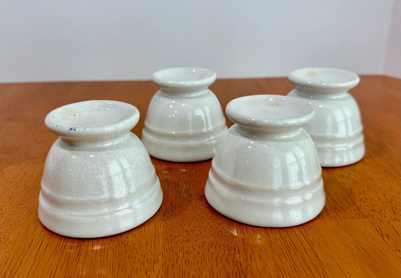 Set of 4 Vintage White Ceramic Restaurant-Ware Footed Egg Cups 3x2.5”