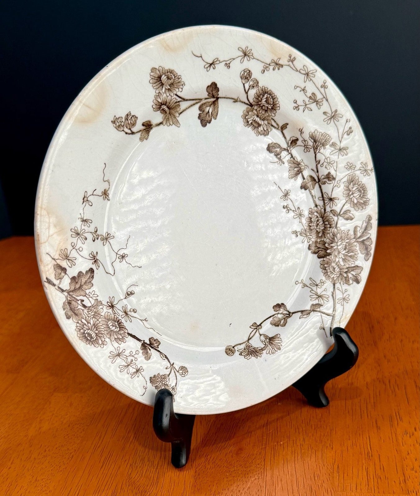 Antique Grindley & Tunstall 'Spring' Brown Floral Transferware Plate