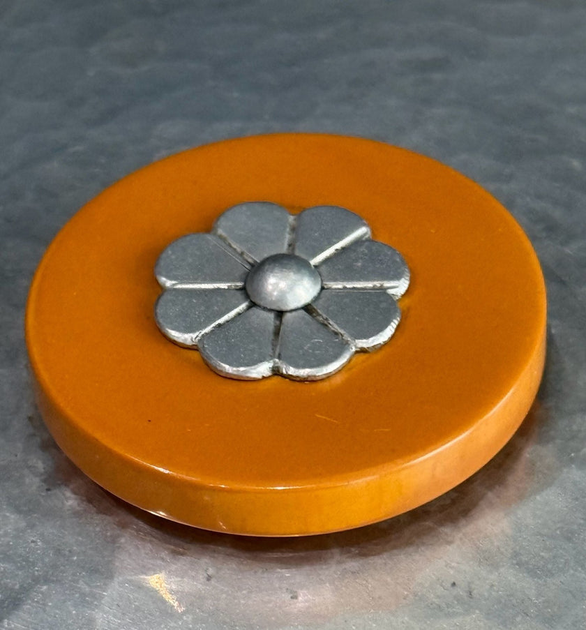 Vintage Buenilum Handwrought Hammered Aluminum Trinket Dish with Bakelite Flower
