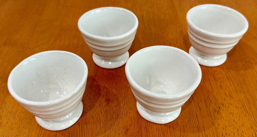 Set of 4 Vintage White Ceramic Restaurant-Ware Footed Egg Cups 3x2.5”