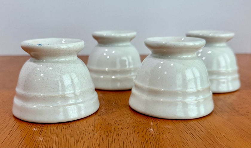 Set of 4 Vintage White Ceramic Restaurant-Ware Footed Egg Cups 3x2.5”