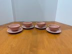 Set of 4 Vintage Mid-Century Modern Pink Tea Cup and Saucer Sets