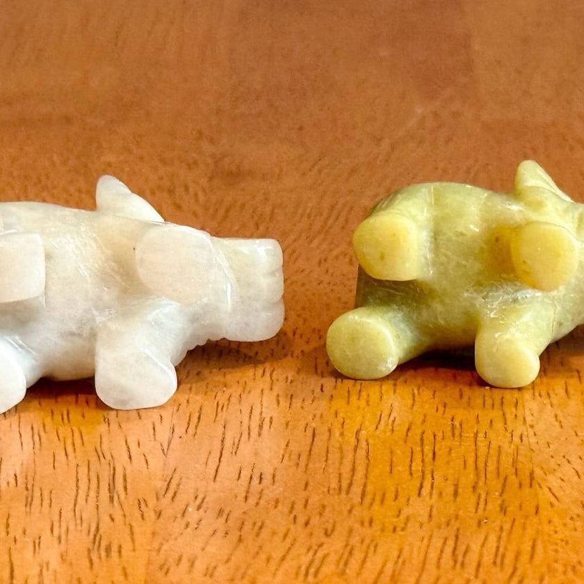 Set of 5 Vintage Hand Carved Gemstone and Quartz Elephant Figurines