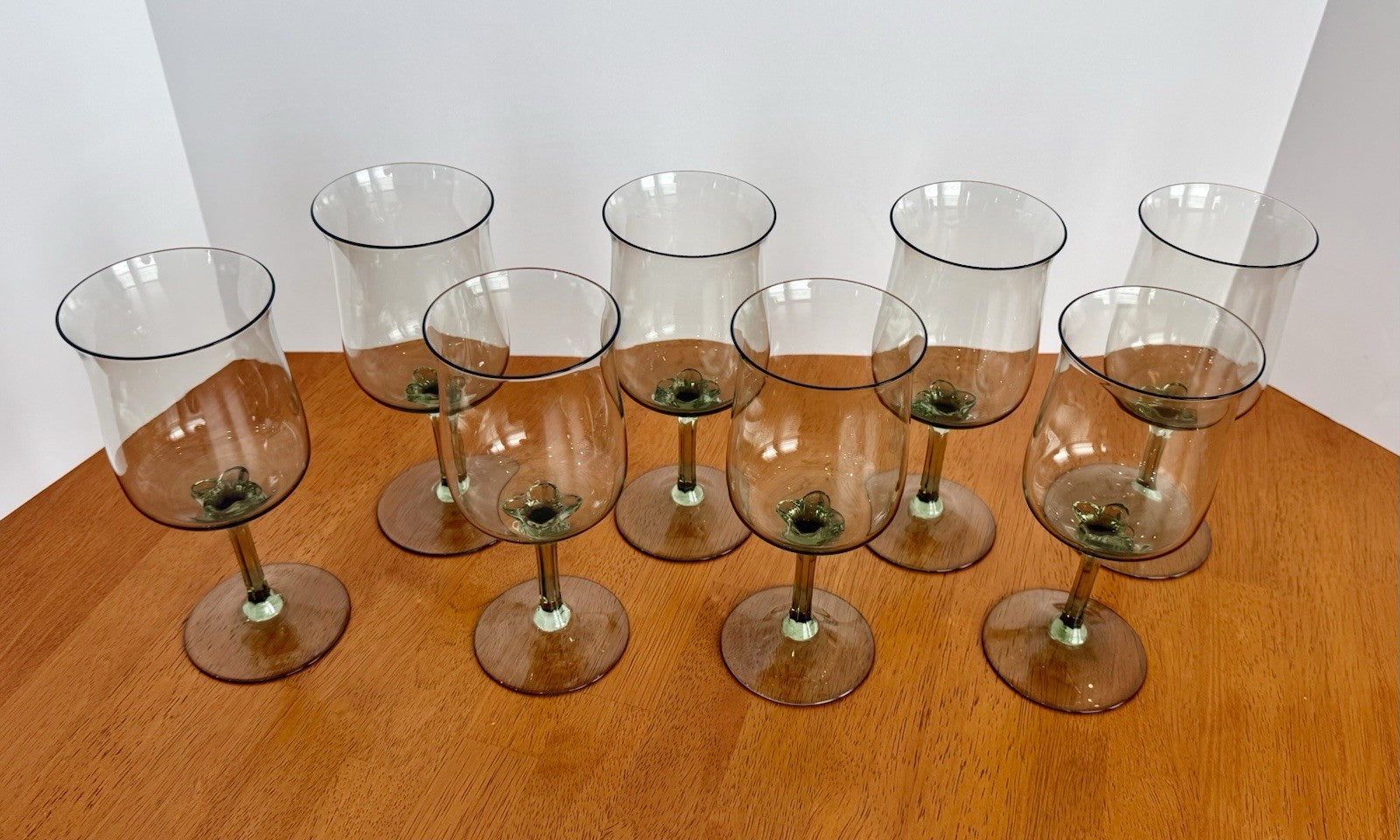 Vintage Set Of 8 Lenox Green Mist Water Goblets Expression Line Smoky Green Sage