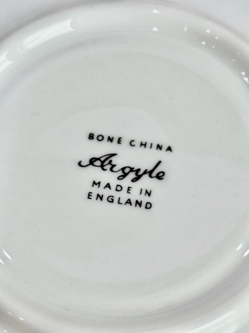 Vintage Argyle Bone China Teacup Saucer Pink and Red Rose Floral Pattern