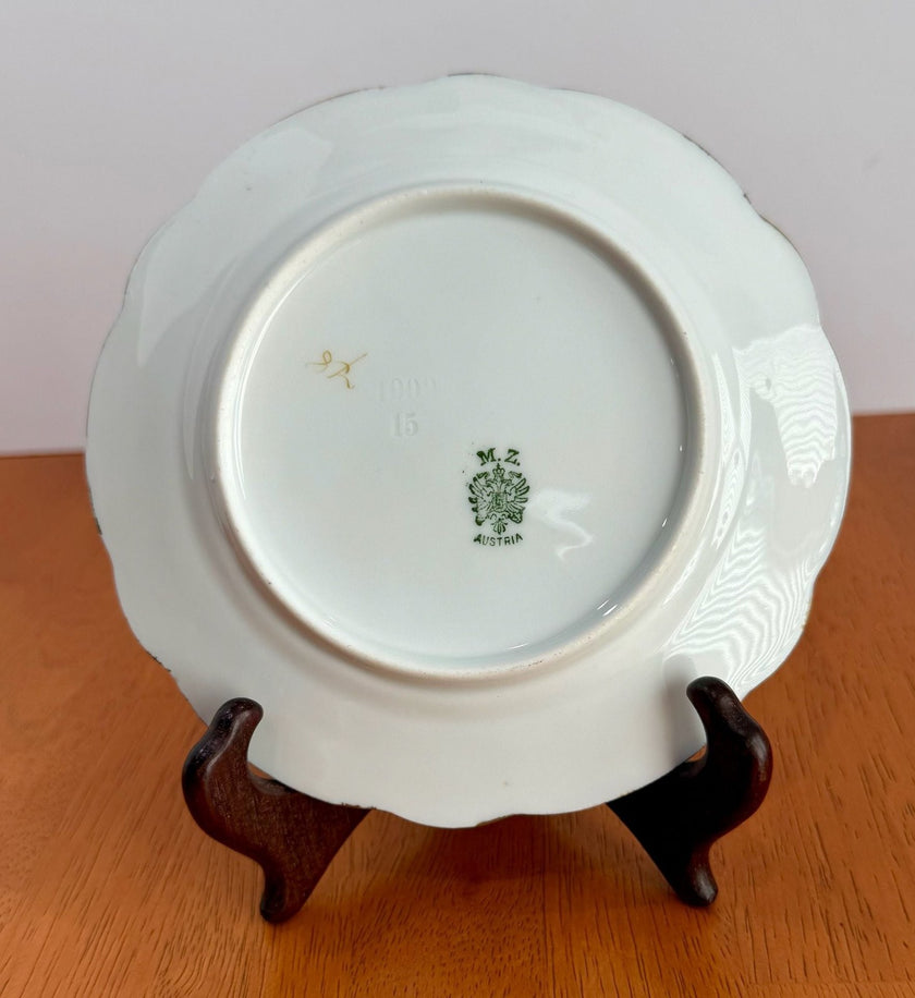 Antique MZ Austria Moritz Zdekauer 6” Bread Butter Plate Pink Roses Gold Trim