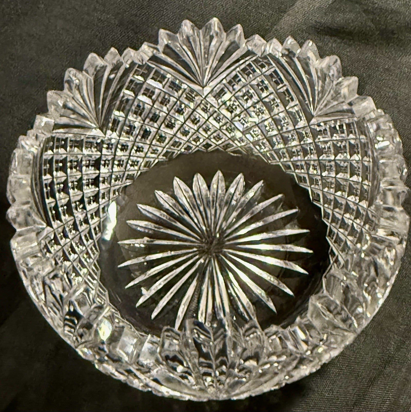 American Brilliant Period Cut Glass Finger Bowl Strawberry & Fans Pattern Rare!