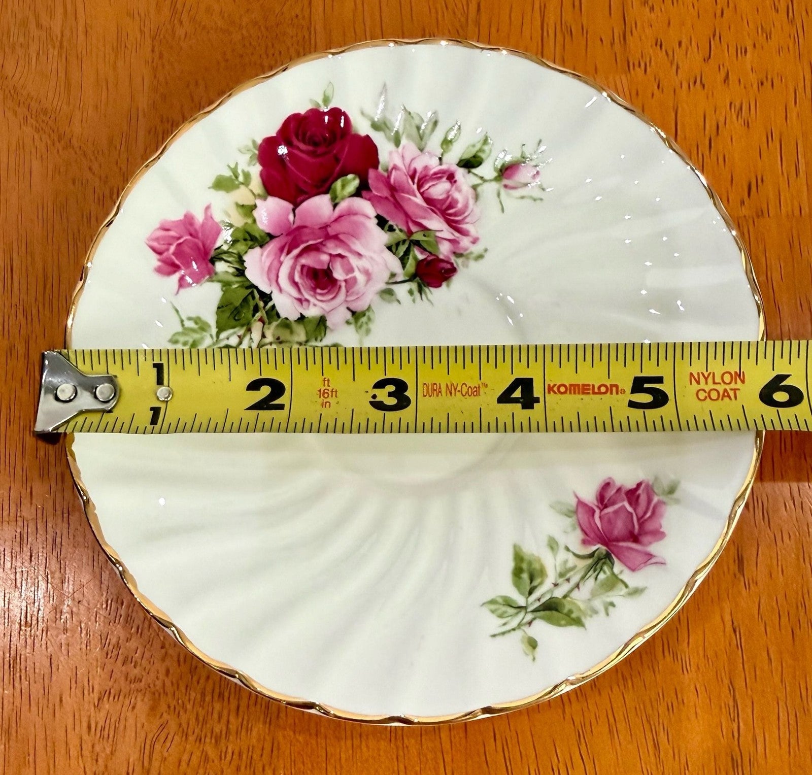 Vintage Argyle Bone China Teacup Saucer Pink and Red Rose Floral Pattern