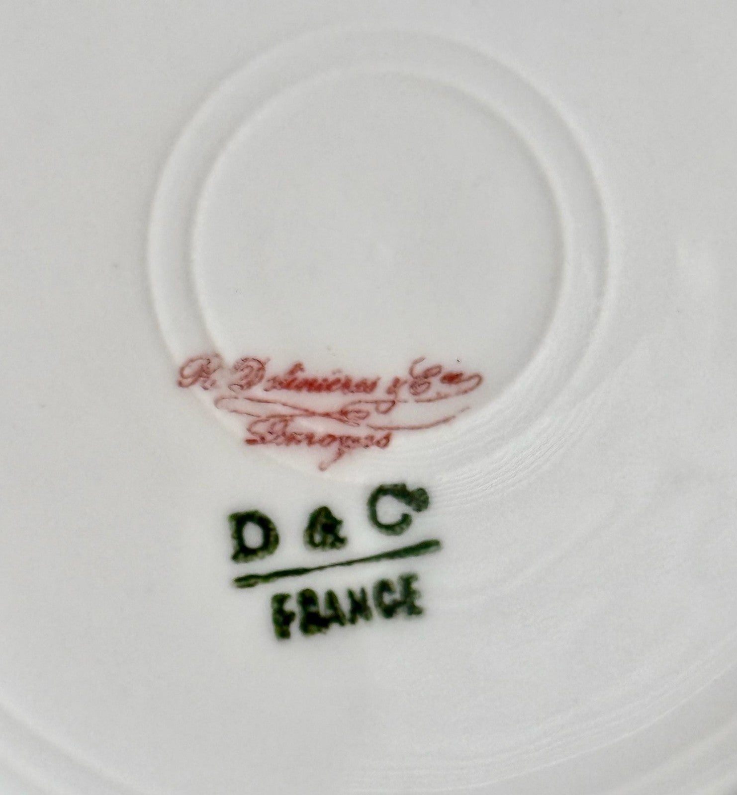 Antique D&C Limoges France Porcelain Saucer Pink Rose Blue Flower Garland
