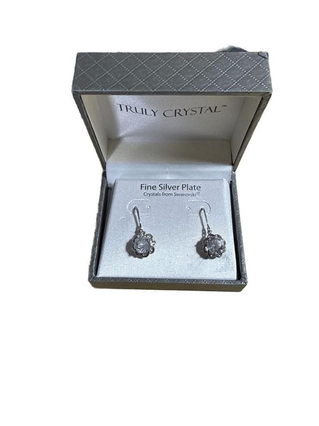 Truly Crystal Fine Silver Plate Swarovski Crystal Floral Earrings