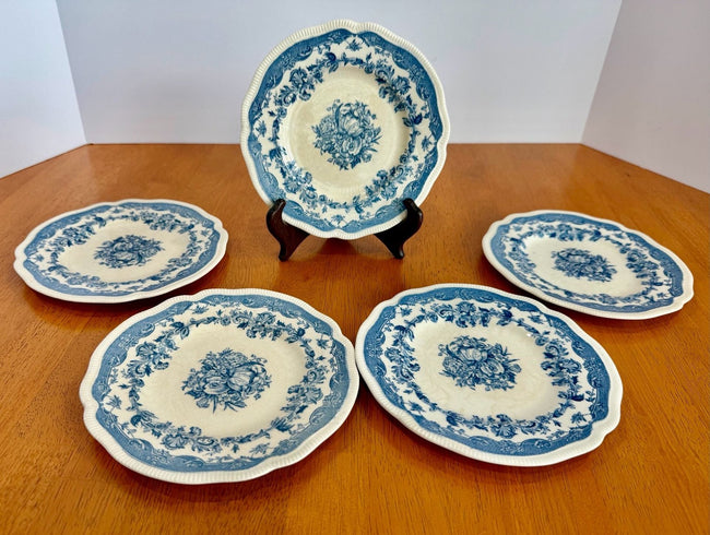 Set of 5 Vintage Johnson Brothers Persian Tulip Blue 6.25