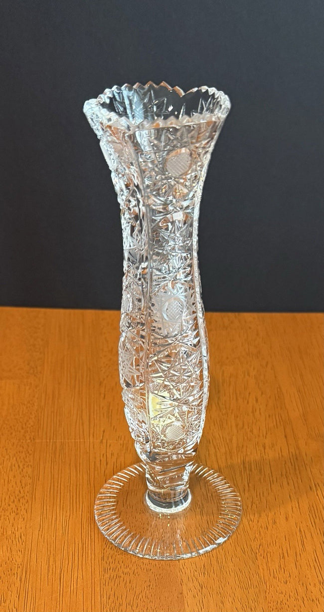 Vintage Lausitzer Crystal Bud Vase Hand Cut German 24% Leaded Crystal Hobstars