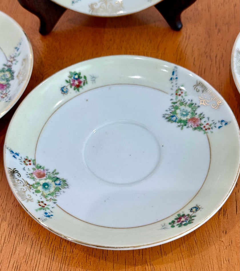 Set of 4 Vintage Hand Painted Floral Porcelain Saucers Made in Occupied Japan