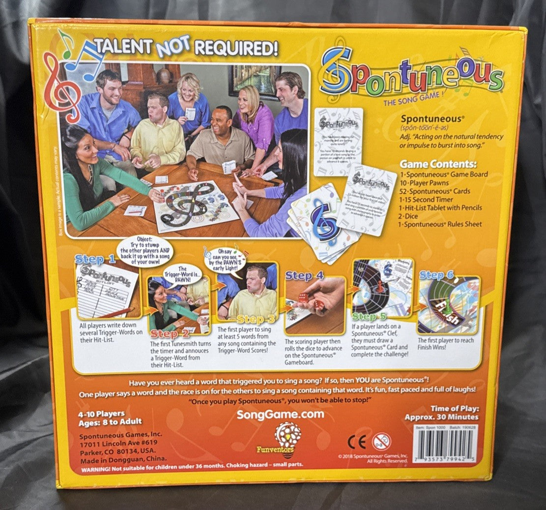 Spontuneous The Song Game - Yellow Box Talent NOT Required Age 8+ NIB