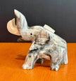 Vintage Hand-Carved Grey Marbled Onyx Elephant Figurine Good Luck Trunk Up