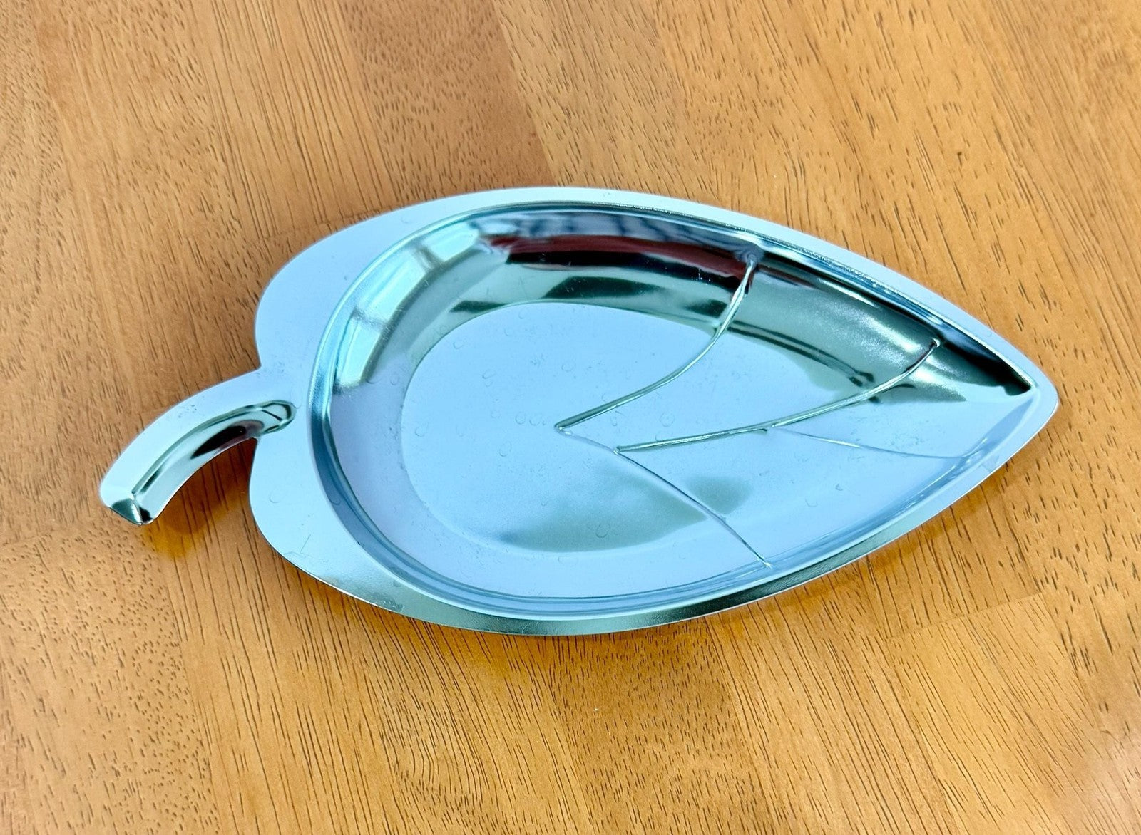 Vintage Mid-Century Modern Chrome Leaf Shaped Trinket Dish