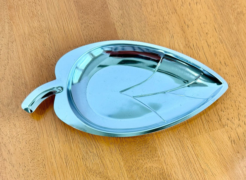 Vintage Mid-Century Modern Chrome Leaf Shaped Trinket Dish