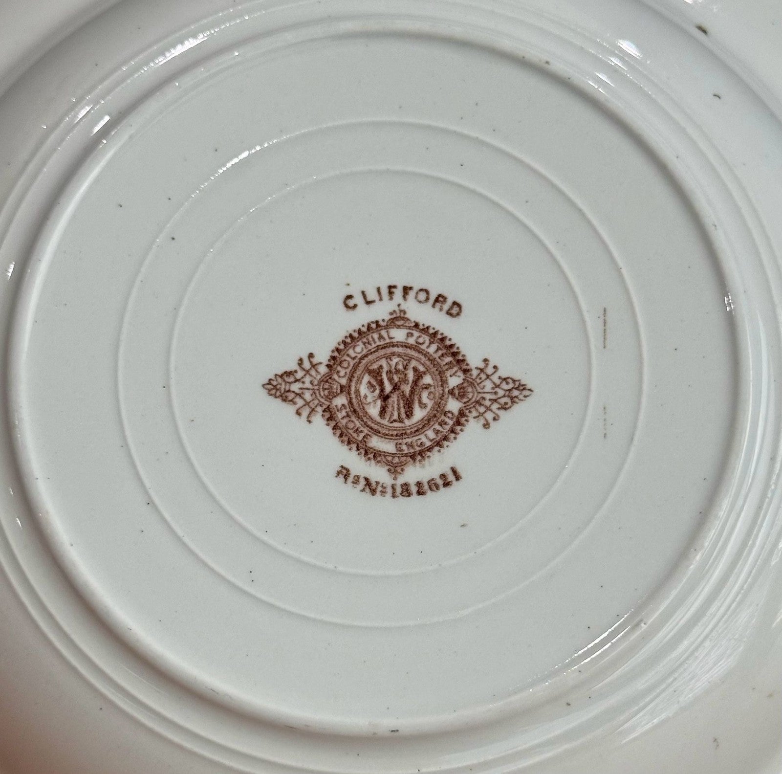 Colonial Pottery Stoke England Clifford Pattern Brown Transferware Soup Bowl