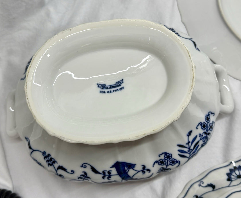 Vintage Blue Danube Oval Soup Tureen with Lid & Underplate Blue Onion Pattern