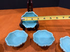 Set of 7 Vintage Turquoise Blue Glazed Ceramic Scalloped Salt Cellar Dip Bowls