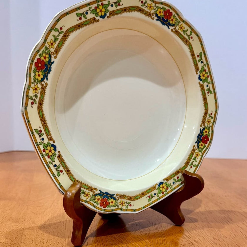 Vintage W.H. Grindley & Co. Ivory England Floral Scalloped Rim Bowl 8”