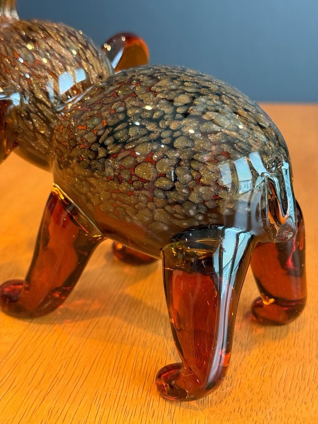 Dynasty Gallery Amber Art Glass Elephant Figurine with Gold Aventurine Flecks