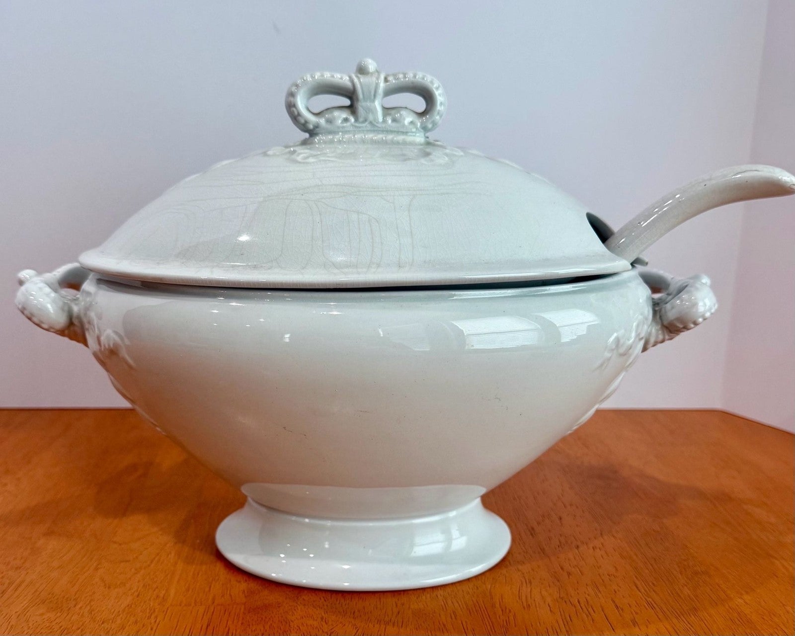 Vintage J. & G. Meakin Ironstone White Soup Tureen with Lid and Ladle