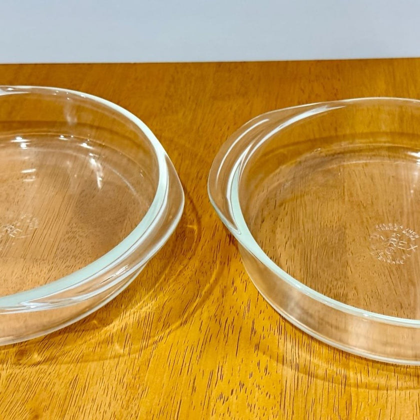 Vintage Pyrex 221 8 1/4 Inch Round Clear Glass Baking Dish Ovenware Set of 2