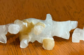 Set of 4 Vintage Hand Carved White Onyx Stone Elephant Figurines Raised Trunk