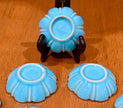 Set of 7 Vintage Turquoise Blue Glazed Ceramic Scalloped Salt Cellar Dip Bowls