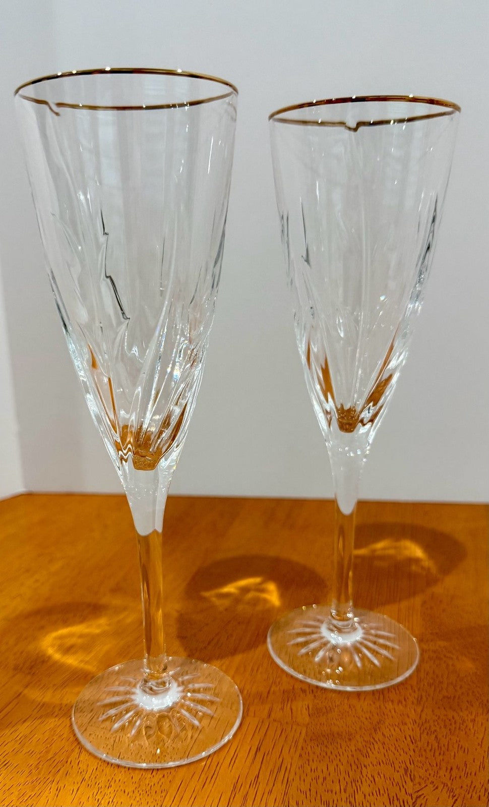 Vintage Cristal D'Arques-Durand Cassandra 4 Gold Trim Champagne Flutes
