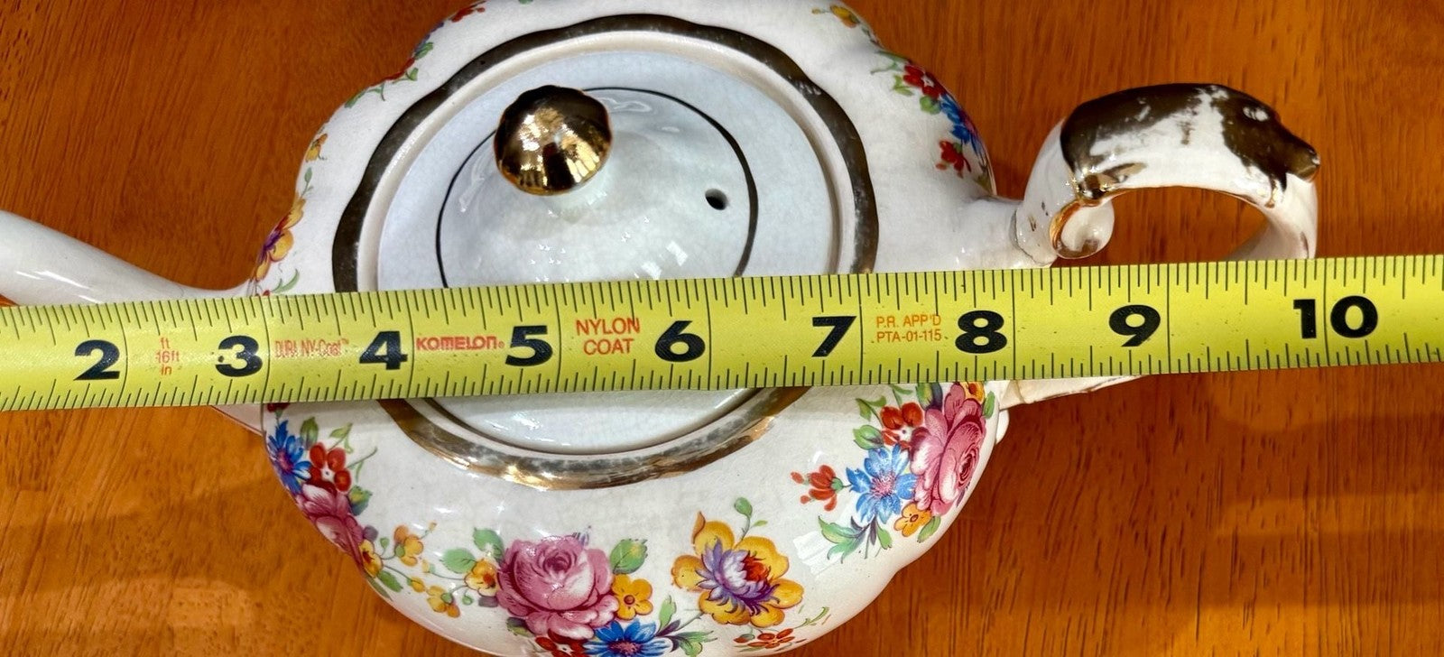 Vintage Arthur Wood Floral Design Teapot with Gold Trim #4549 Repaired