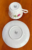 Vintage Argyle Bone China Teacup Saucer Pink and Red Rose Floral Pattern