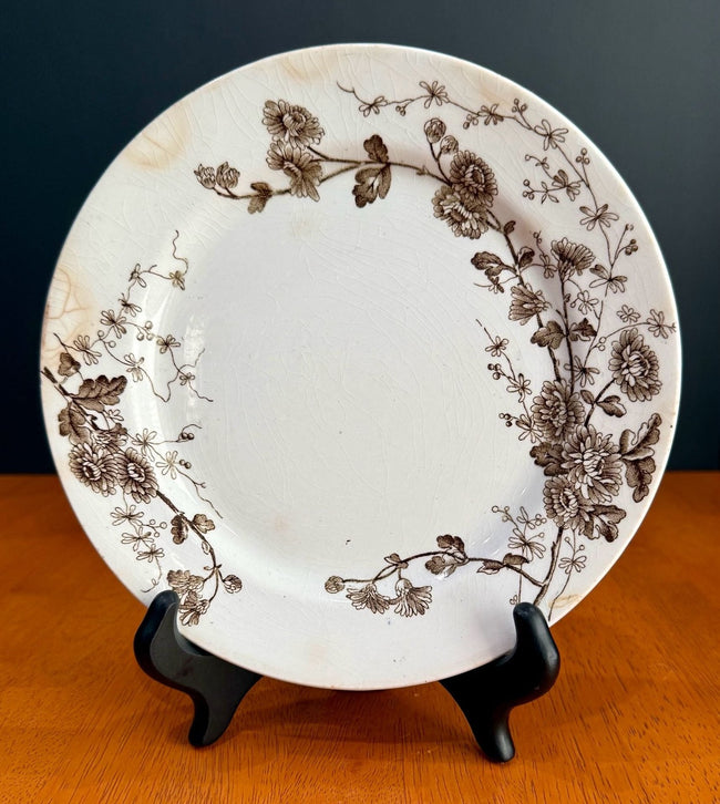Antique Grindley & Tunstall Spring Brown Floral Transferware Plate