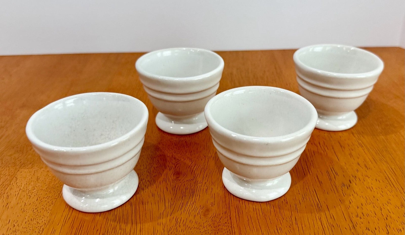 Set of 4 Vintage White Ceramic Restaurant-Ware Footed Egg Cups 3x2.5”