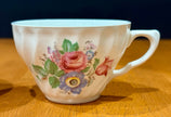 Vintage Floral Bone China Tea Cups Ruffled Swirl Design Set of 2 Roses