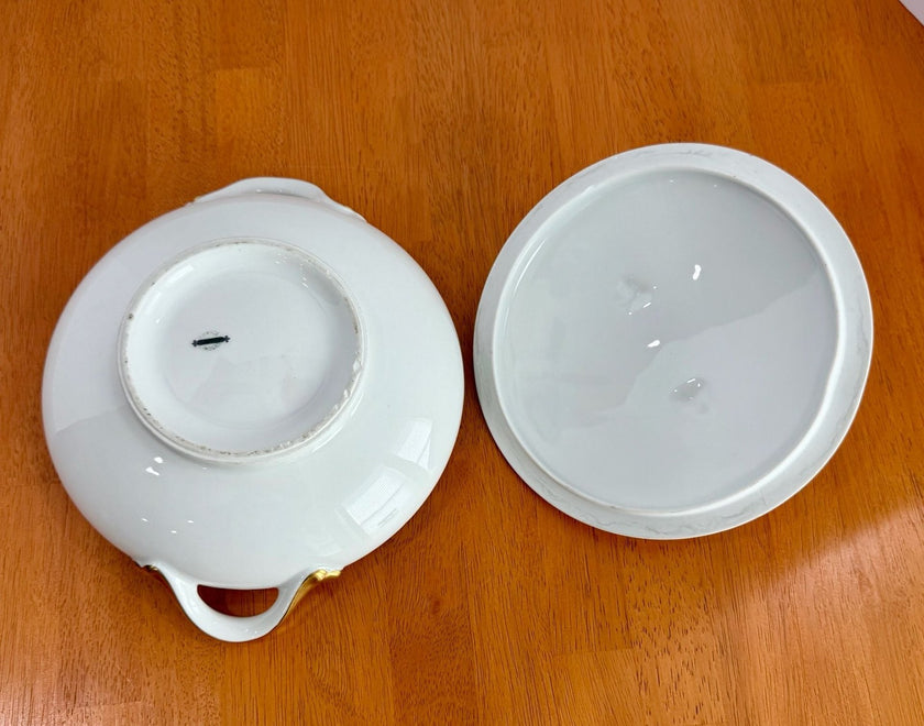Vintage Limoges France Porcelain Covered Vegetable Serving Dish with Gold Trim