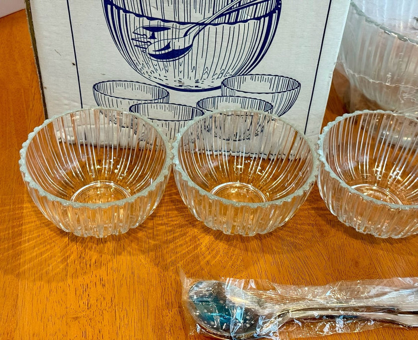 Vintage Godinger Silver 7 Piece Crystal and Silverplate Salad Bowl Set 900/4