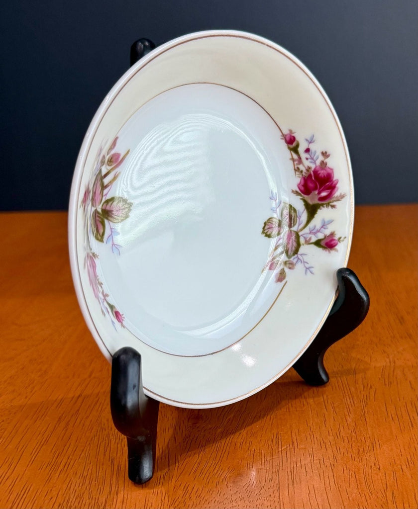 Vintage Moss Rose Floral Pattern Fine China Made in Japan Coupe Dessert Bowl