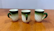 Vintage Set of 3 Green Ombre Swirl Ceramic Espresso Cups Mug Mini Teacups