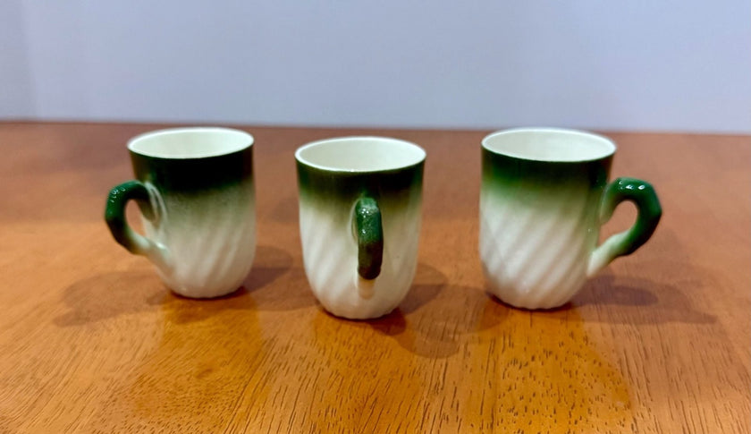 Vintage Set of 3 Green Ombre Swirl Ceramic Espresso Cups Mug Mini Teacups