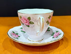 Vintage Colclough English Bone China Teacup & Saucer Pink Rose Floral Gold Trim